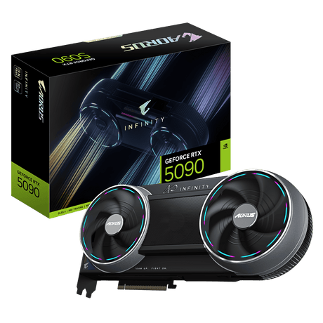 Gigabyte AORUS GeForce RTX 5090 INFINITY Graphics Card, GDDR7 32GB 512-bit Memory, HDMI 2.1b & DP 2.1b Outputs, PCI Express 5.0, Windforce HyperBoost Cooling System, 3352 AI TOPS, RGB Halo, Black, 1 Year Warranty | GV-N5090AORUS-IF-32GD