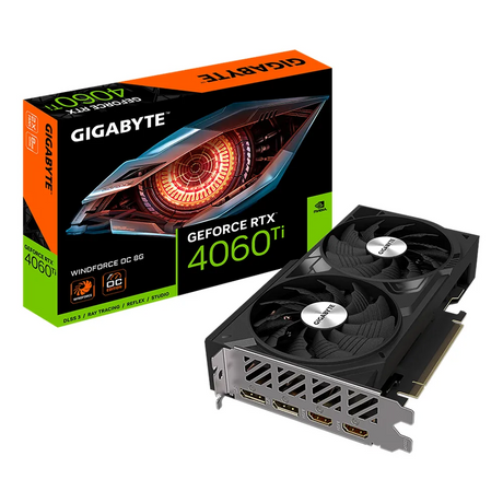 Gigabyte WINDFORCE OC GeForce RTX 4060 Ti Graphics Card, GDDR6 8GB 128-bit Memory, HDMI 2.1a & DP 1.4a Outputs, PCI Express 4.0, 2550 MHz Core Clock, 18 Gbps Memory Clock, Dual Fan Windforce Cooling System, 1 Year Warranty | GV-N406TWF2-OC-8GD