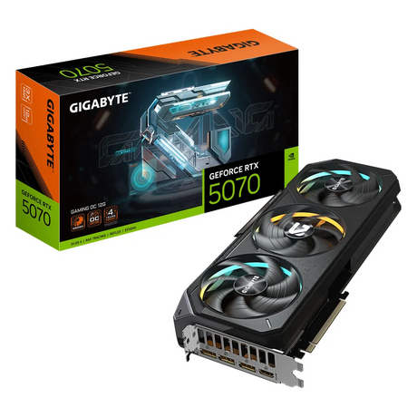 Gigabyte GAMING OC GeForce RTX 5070 Graphics Card, GDDR7 12GB 192-bit Memory, HDMI 2.1b & DP 2.1b Outputs, PCI Express 5.0, 2625 MHz Core Clock, 28 Gbps Memory Clock, Triple Windforce Hawk Fans, RGB Halo, Dual BIOS, 1 Year Warranty | GV-N5070GAMING-OC-12G