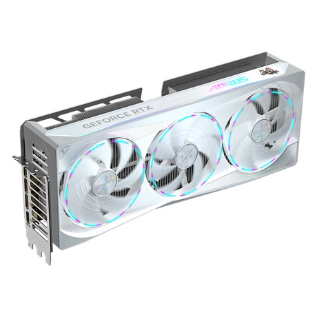 Gigabyte AORUS GeForce RTX 5080 MASTER ICE Graphics Card, GDDR7 16GB 256-bit Memory, HDMI 2.1b & DP 2.1b Outputs, PCI Express 5.0, 2805 MHz Core Clock, 30 Gbps Memory Clock, Triple Windforce Hawk Fans, LCD Edge View, RGB Halo, Dual BIOS, White, 1 Year