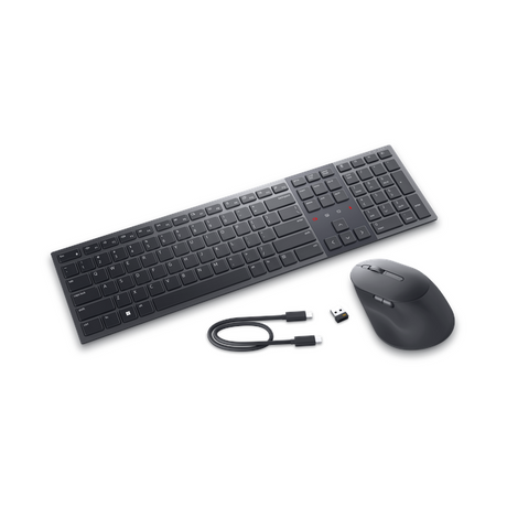 Dell KM900 Premier Collaboration Keyboard & Mouse Combo, Wireless, Bluetooth, 100% Keyboard Layout, Smart Backlighting, Scissor-switch, low-profile, 7 Programmable Mouse Buttons, 800-8000 DPI Track-on-Glass Mouse Sensor, Contoured, Right-Handed Mouse