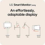 شاشة LG الذكية المتنقلة 4K IPS تعمل باللمس مقاس 32 بوصة UHD (3840 x 2160) بدقة 60 هرتز، مضادة للتوهج، وقت استجابة 5 مللي ثانية (GtG)، بمنفذ HDMI، ومنفذ DP، وقاعدة قابلة للتعديل للإمالة/الارتفاع/الدوران/المحور، لون أبيض، ضمان لمدة سنة | 32U889SA-WAMA