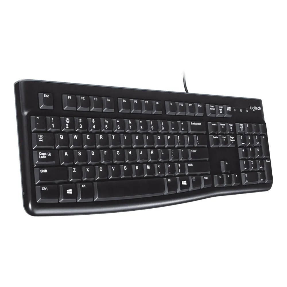 لوحة مفاتيح Logitech K120 Wired، USB، تصميم Spill-Resistant، تخطيط لوحة مفاتيح كامل 100%، Deep Profile Keys، 10-Key Number Pad، أسود، ضمان سنة واحدة | 920-002508