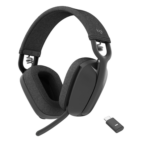 Logitech ZONE VIBE Wireless Headset, USB, Bluetooth, Dual Omni-Directional Microphone, 40 mm Headphone Driver, Graphite, 1 Year Warranty | 981-001157