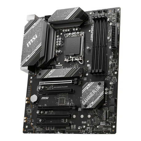 MSI B760 Gaming Plus WIFI Motherboard, LGA1700 Socket, ATX Form Factor, DDR5 Ram, PCIe 5.0, USB 10Gbps, HDMI, DP, Wi-Fi 6E, Bluetooth, Realtek 2.5Gb Ethernet, M.2 Shield Frozr, Heavy Plated VRM Heatsink, 1 Year Warranty | 911-7D98-046-051