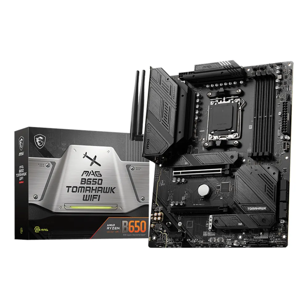 MSI MAG B650 Tomahawk WIFI Gaming Motherboard, AM5 Socket, ATX Form Factor, DDR5 Ram, PCIe 4.0, USB 20Gbps, HDMI, DP, Wi-Fi 6E, Bluetooth, Realtek 2.5Gb Ethernet, M.2 Shield Frozr, Extended Heatsink Design, 1 Year Warranty | 911-7D75-010