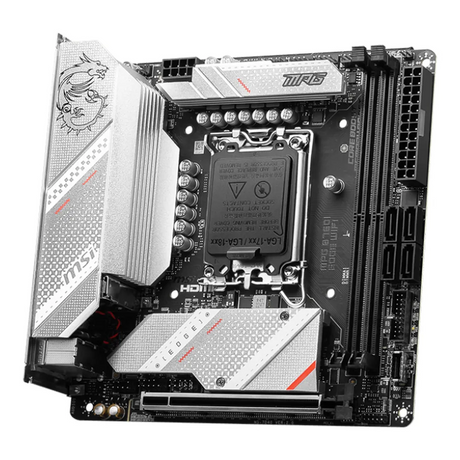 MSI MPG B760I EDGE WIFI Gaming Motherboard, LGA1700 Socket, Mini-ITX Form Factor, DDR5 Ram, PCIe 5.0, USB 10Gbps, HDMI, DP, Wi-Fi 6E, Bluetooth, Realtek 2.5Gb Ethernet, M.2 Shield Frozr, Extended Heatsink Design, 1 Year Warranty | 910-7D40-014