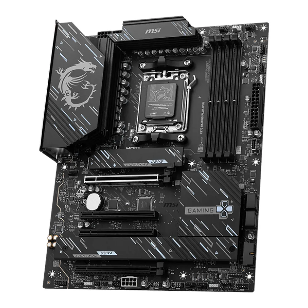 MSI X870 WIFI Gaming Plus Motherboard, AM5 Socket, ATX Form Factor, DDR5 Ram, PCIe 5.0, USB 40Gbps, HDMI, Thunderbolt, Wi-Fi 7, Bluetooth, Realtek 5Gb Ethernet, M.2 Shield Frozr, Enlarged Chipset Heatsink, 1 Year Warranty | 911-7E47-011