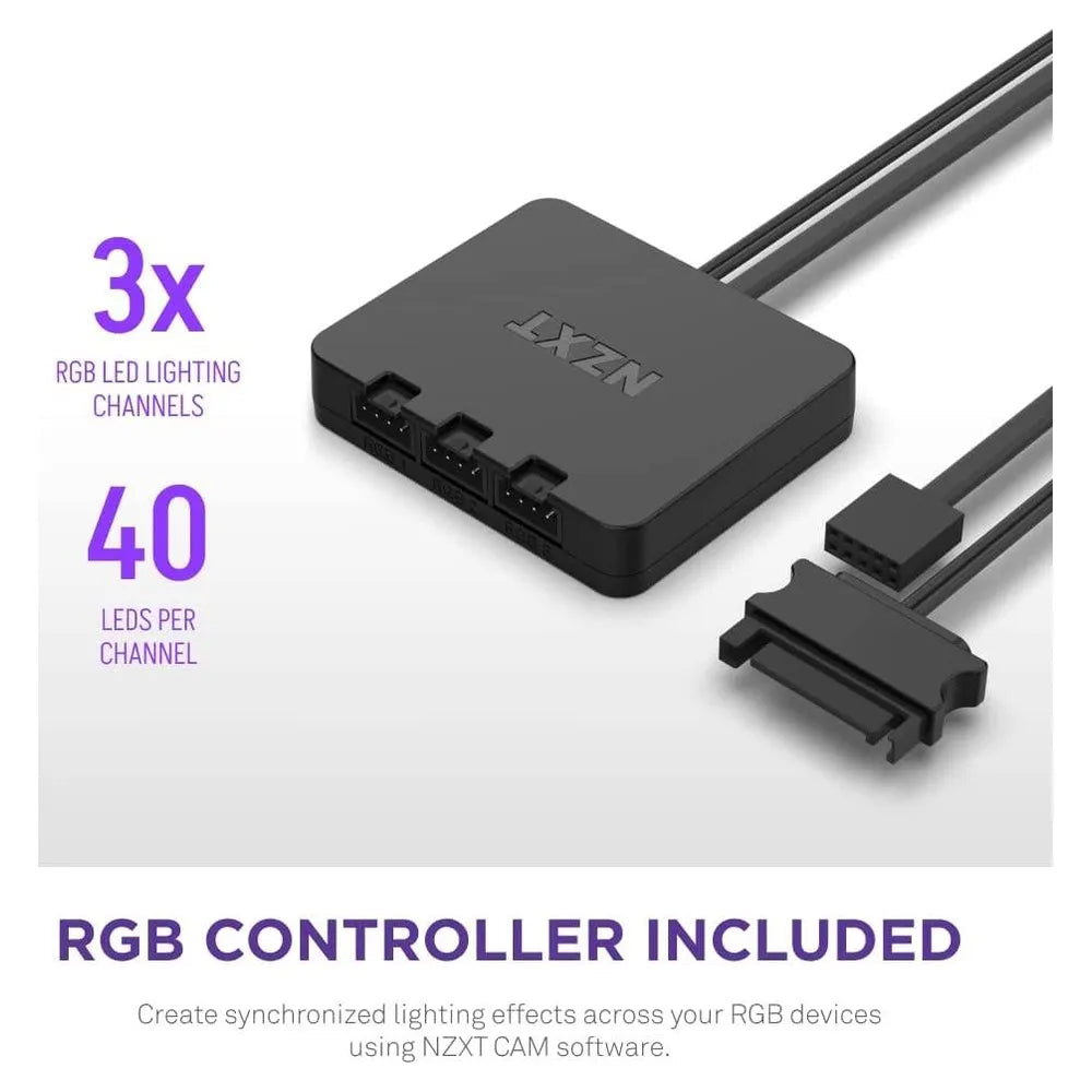 مراوح كيس NZXT F120 RGB Duo مع وحدة تحكم RGB، حزمة من 3، محمل ديناميكي سائل، حجم مروحة 120 مم، سرعة مروحة 1800 دورة في الدقيقة، 20 مصباح LED قابل للعنونة بشكل فردي، أسود، ضمان لمدة سنة | RF-D12TF-B1