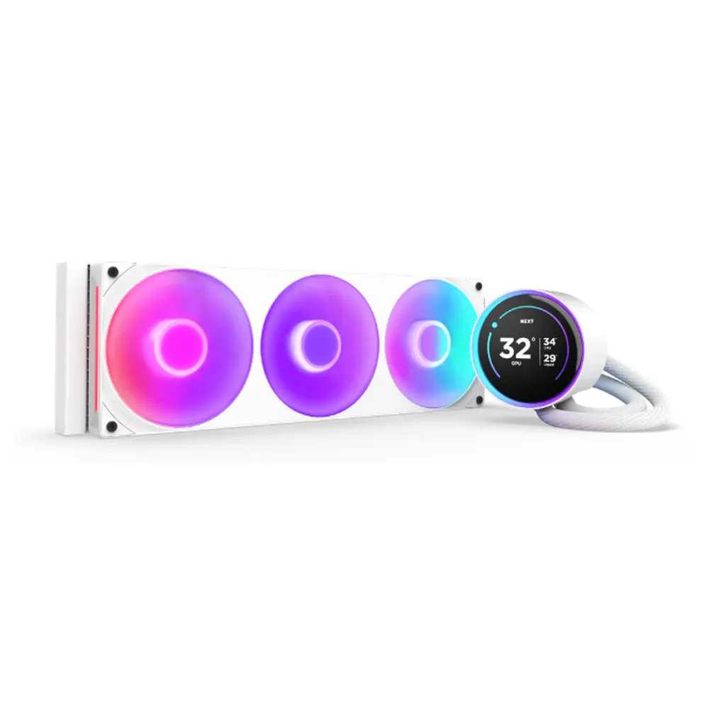 NZXT Kraken Elite 420 RGB Liquid AIO Cooler, 420mm Radiator, 2.72" LCD Display, ARGB Lighting, Copper Cold Plate & Aluminum Radiator, Supports Intel & AMD Sockets, F420 RGB Core Fans, White, 1 Year Warranty | RL-KR42E-W2