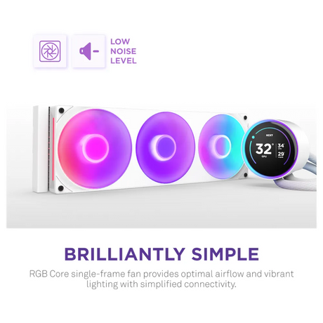 NZXT Kraken Elite 420 RGB Liquid AIO Cooler, 420mm Radiator, 2.72" LCD Display, ARGB Lighting, Copper Cold Plate & Aluminum Radiator, Supports Intel & AMD Sockets, F420 RGB Core Fans, White, 1 Year Warranty | RL-KR42E-W2