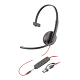 Poly Blackwire 3325 Stereo USB-C Headset, 3.5mm Plug + USB-C/A Adapter, Noise Cancelling Microphone, 32mm Speaker Size, Black, 1 Year Warranty | 8X221AA