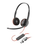 Poly Blackwire 3325 Stereo USB-C Headset, 3.5mm Plug + USB-C/A Adapter, Noise Cancelling Microphone, 32mm Speaker Size, Black, 1 Year Warranty | 8X221AA