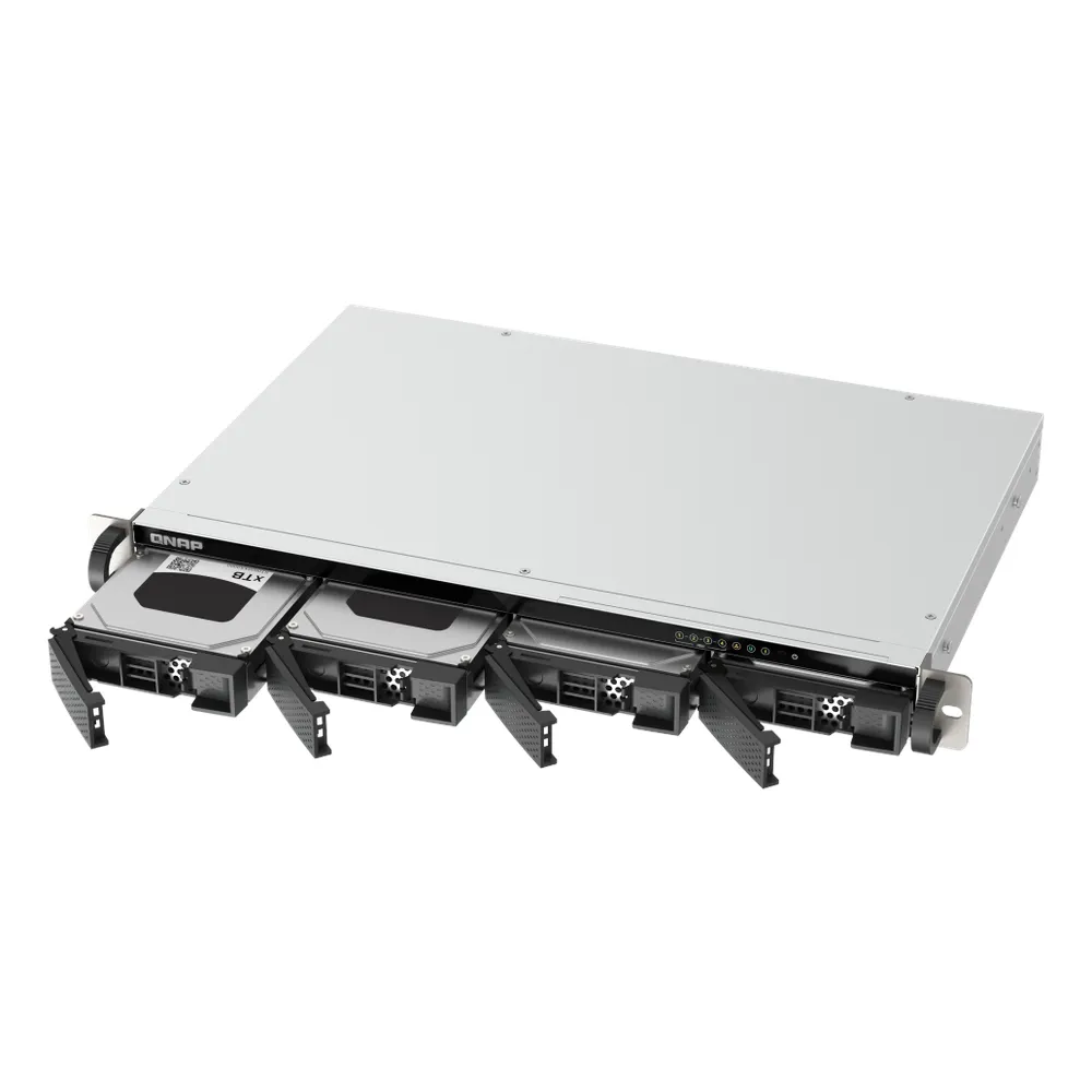 QNAP Compact 1U short-depth rackmount 4 BAY NAS, ARM 64-bit Cortex-A55 Processor, 4GB RAM, High-speed storage, NPU Acceleration, Dual 2.5GbE Connectivity, RJ-45, USB-C, 1 Year Warranty | TS-433EU