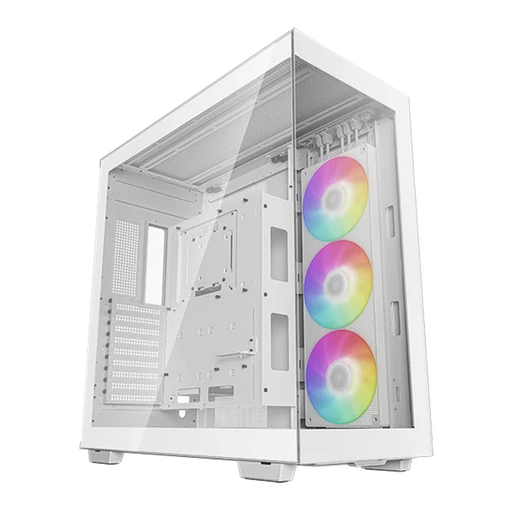 علبة كمبيوتر DeepCool CH780 WH E-ATX، زجاج بانورامي-غرفة مزدوجة، وحدة مروحة AR GB بحجم 420 ملم × 1، دعم بطاقة رسومات 480 ملم، USB 3.2 Gen 2، أبيض، ضمان لمدة سنة | R-CH780-WHADE41-G-1