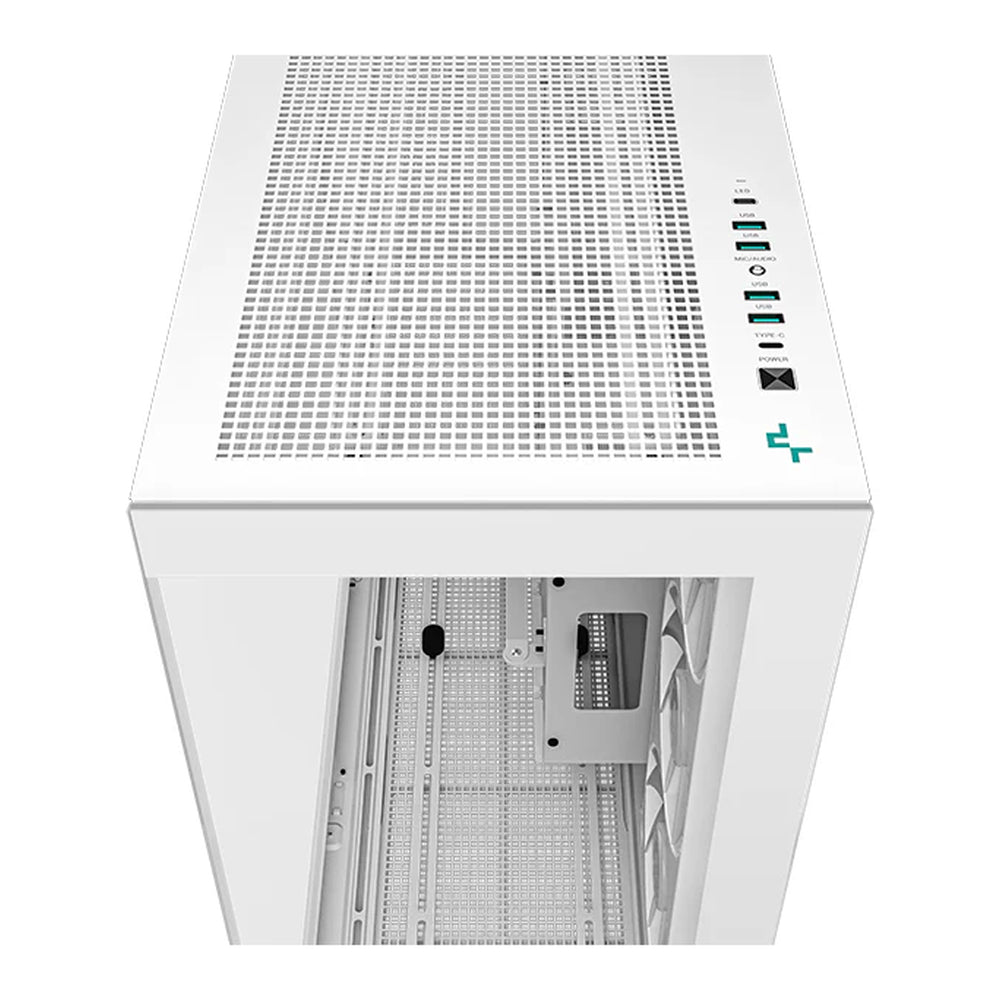 علبة كمبيوتر DeepCool CH780 WH E-ATX، زجاج بانورامي-غرفة مزدوجة، وحدة مروحة AR GB بحجم 420 ملم × 1، دعم بطاقة رسومات 480 ملم، USB 3.2 Gen 2، أبيض، ضمان لمدة سنة | R-CH780-WHADE41-G-1