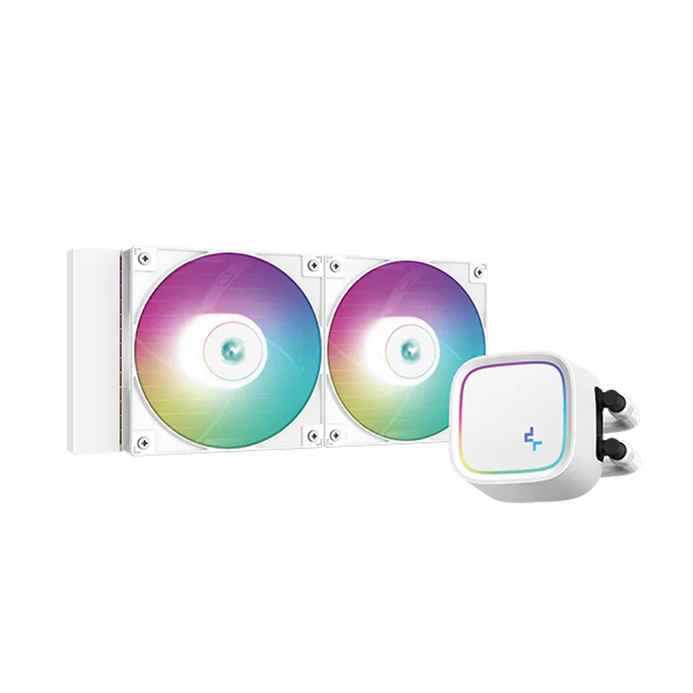 مبرد سائل ديب كول LE520 الكل في واحد، غطاء LED RGB قابل للتحكم، يدعم مقابس إنتل و AMD، مروحتين RGB، أبيض، ضمان سنة واحدة | R-LE520-WHAMMN-G-1