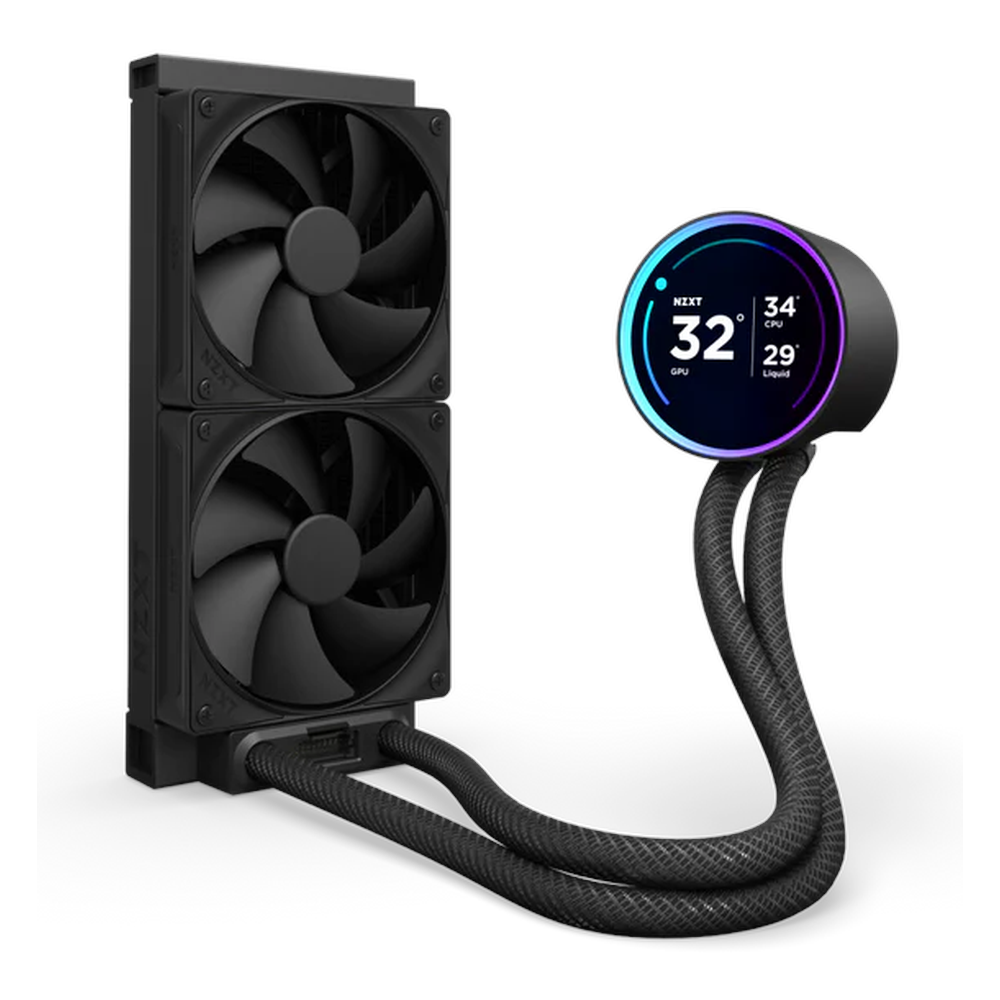 مبرد سائل NZXT Kraken Elite 240 AIO، شاشة IPS بحجم 2.72 بوصة، يدعم مقابس Intel وAMD، مراوح ضغط ثابت F120P، أسود، ضمان لمدة سنة | RL-KN24E-B1