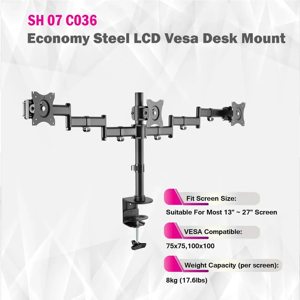 Skill-Tech-Triple-Monitor-Articulating-Desk-Mount-SH070-C036