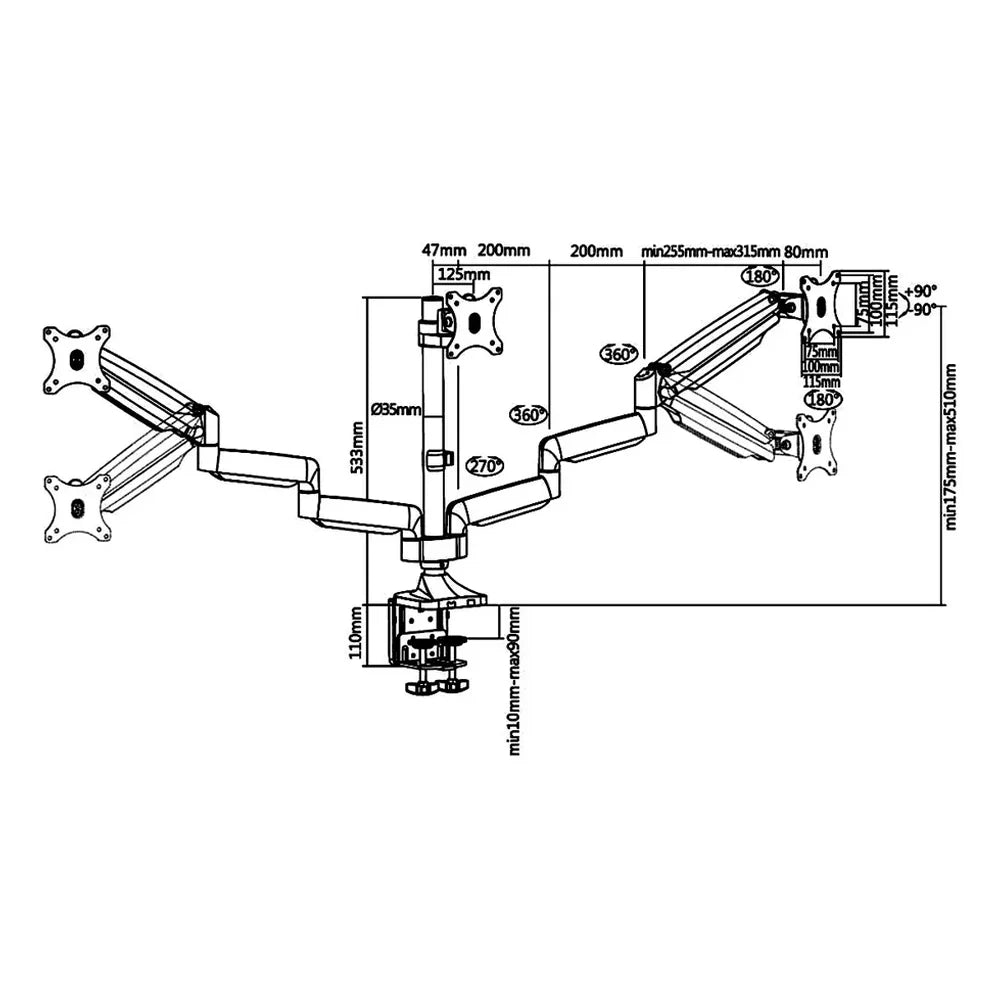 Skill-Tech-Triple-Pole-Gas-Spring-Monitor-Arm-SH100-C036