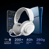SteelSeries Arctis Nova 3P Wireless for PlayStation Gaming Headphones, 2.4 GHz Wireless, Bluetooth, Over-Ear, Cosed Back, ClearCast Gen 2 Microphone, 40 mm Speaker with Neodymium Magnets, White, 1 Year Warranty | 61687
