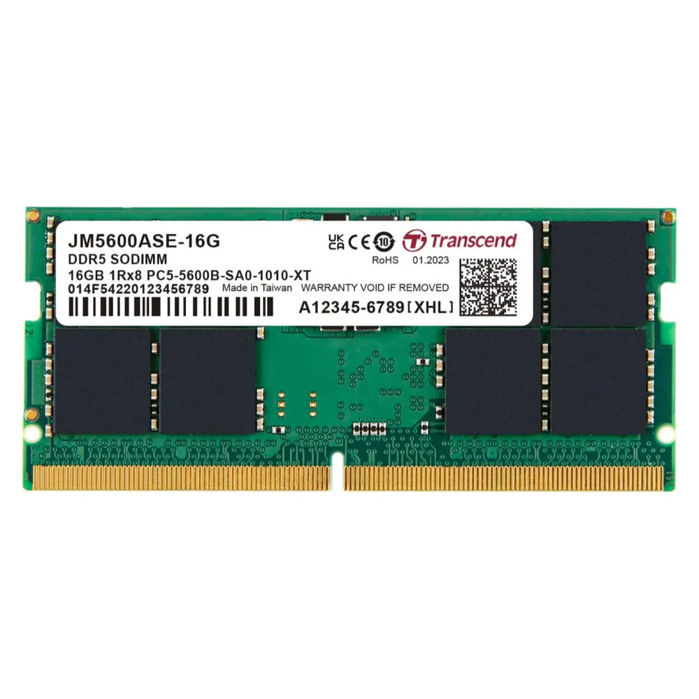Transcend SO-DIMM Memory Module, 16GB (1x16GB), DDR5 DRAM, 5600 MT/s, 1 Year Warranty | JM5600ASE-16G