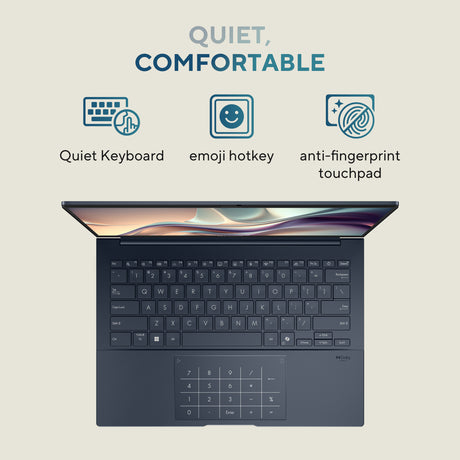 Asus Zenbook 14 Laptop, Intel Core Ultra 9 285H Processor, 32GB RAM, 1TB SSD, Intel Arc Graphics, 14" 3K OLED 120Hz Touch Display, Windows 11 Home, Backlit English & Arabic Keyboard, Ponder Blue, 1 Year Warranty | UX3405CA-SU855W