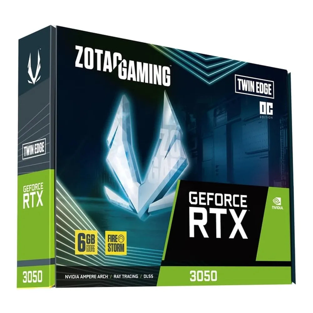 بطاقة رسومات Zotac Gaming GeForce RTX 3050 Twin Edge OC، ذاكرة GDDR6 بسعة 6 جيجابايت 96 بت، مخارج HDMI 2.1 و DP 2.1a، ناقل PCI Express 4.0، تردد المعالج 1477 ميجاهرتز، تردد الذاكرة 14 جيجابت في الثانية، ضمان سنة واحدة | ZT-A30510H-10L
