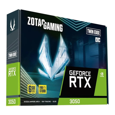 Zotac Gaming GeForce RTX 3050 Twin Edge OC Graphics Card, GDDR6 6GB 96-bit Memory, HDMI 2.1 & DP 2.1a Outputs, PCI Express 4.0, 1477 MHz Engine Clock, 14 Gbps Memory Clock, 1 Year Warranty | ZT-A30510H-10L
