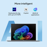 Asus Vivobook 16 Laptop, Intel Core Ultra 5 225H Processor, 16GB RAM, 512GB SSD, 16" WUXGA Display, Windows 11 Home, Cool Silver, Backlit English & Arabic Keyboard, 1 Year Warranty | X1607CA-MB174W